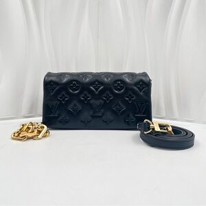 LOUIS VUITTON Pochette Coussin Bag Black Monogram Embossed Lambskin